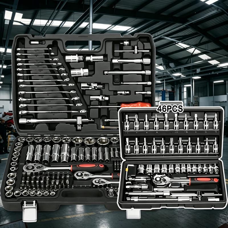 Juego de 46 Herramientas para Reparación Automotriz, Llaves de Vasos, Destornillador de Trinquete, Kit de Herramientas para Autos, Bicicletas, Hogar y Bricolaje con Caja Organizadora