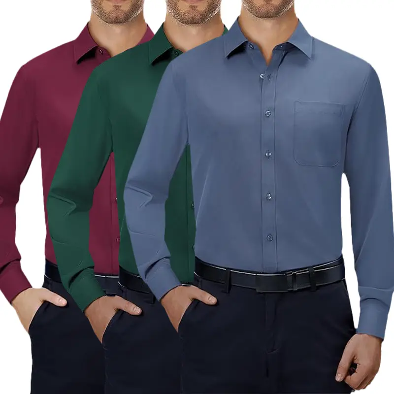 3-Pack Men's Dress Shirts 4-way Stretch Long Sleeve Collared Solid Wedding Dating Button Down Shirts Business Casual Breathable Outfits Menswear