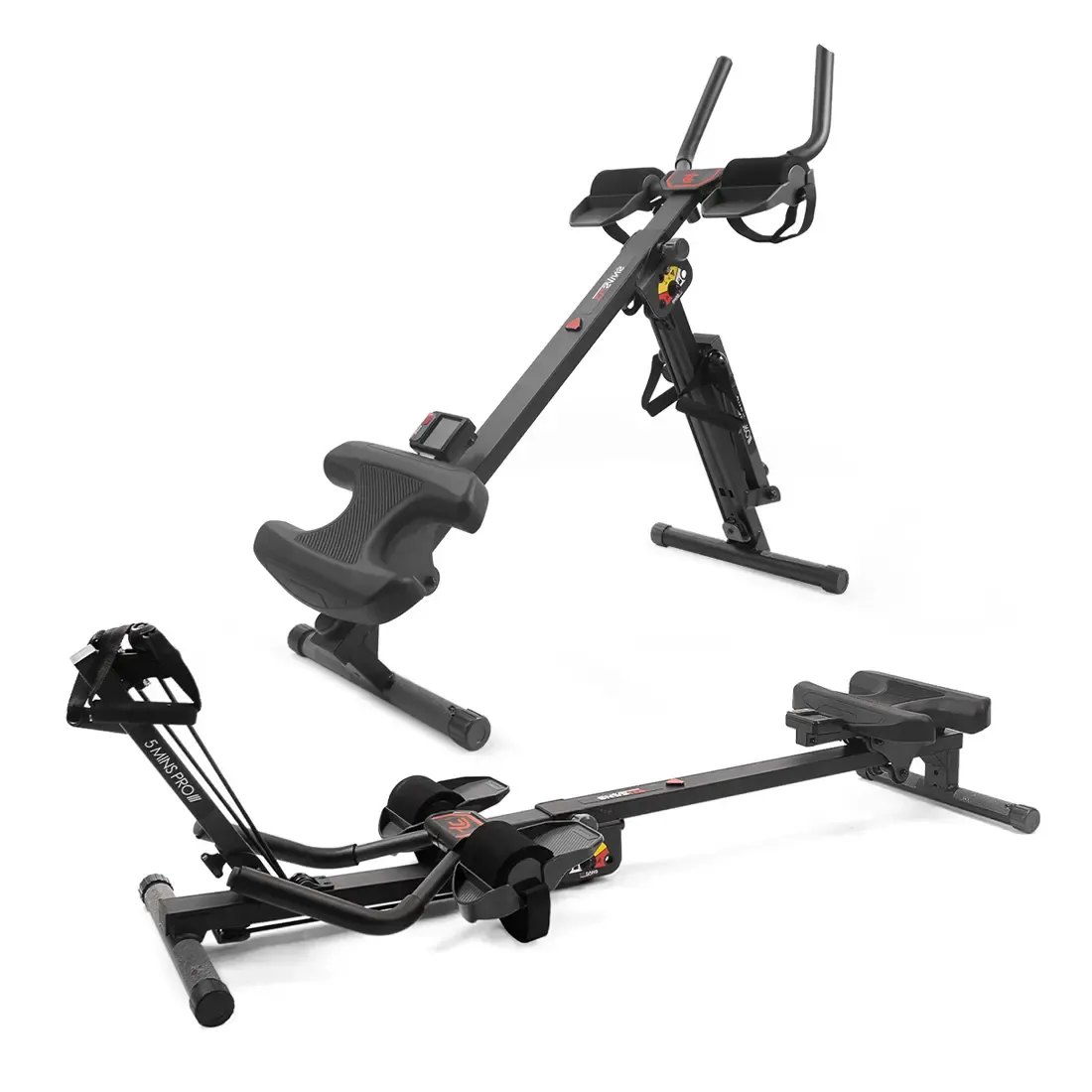 Entrenador abdominal 3 en 1 y máquina de remo Pro con bandas de resistencia | Máquina de ejercicio plegable para entrenamiento de cuerpo completo y tonificación muscular, equipo de gimnasio en casa, rueda abdominal, ab roller.