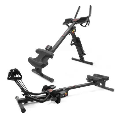 Entrenador abdominal 3 en 1 y máquina de remo Pro con bandas de resistencia | Máquina de ejercicio plegable para entrenamiento de cuerpo completo y tonificación muscular, equipo de gimnasio en casa, rueda abdominal, ab roller.