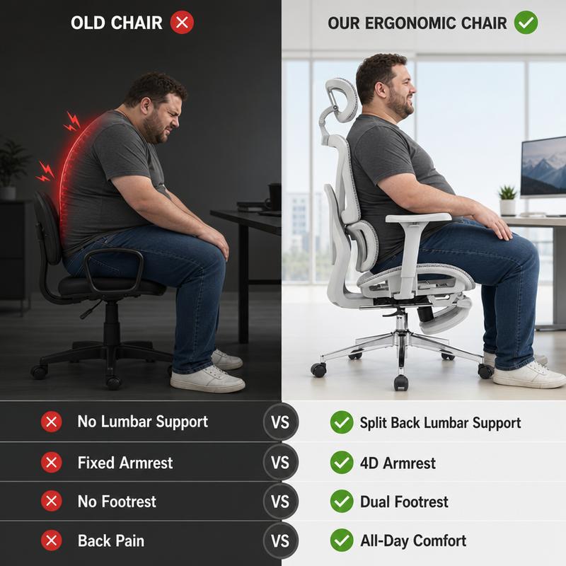 Silla Ergonómica Ejecutiva con Reposapiés, Respaldo de Malla, Soporte Lumbar 3D y Brazos Ajustables