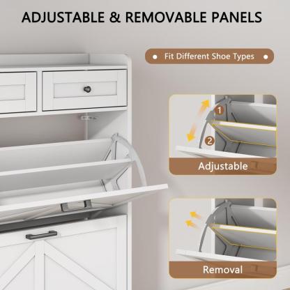 Zapatera Estrecha para Entrada, Organizador de Zapatos con 2 Compartimentos Abatibles, Cajón Superior, Repisas Ajustables y Ganchos, Mueble de Almacenamiento para Recibidor