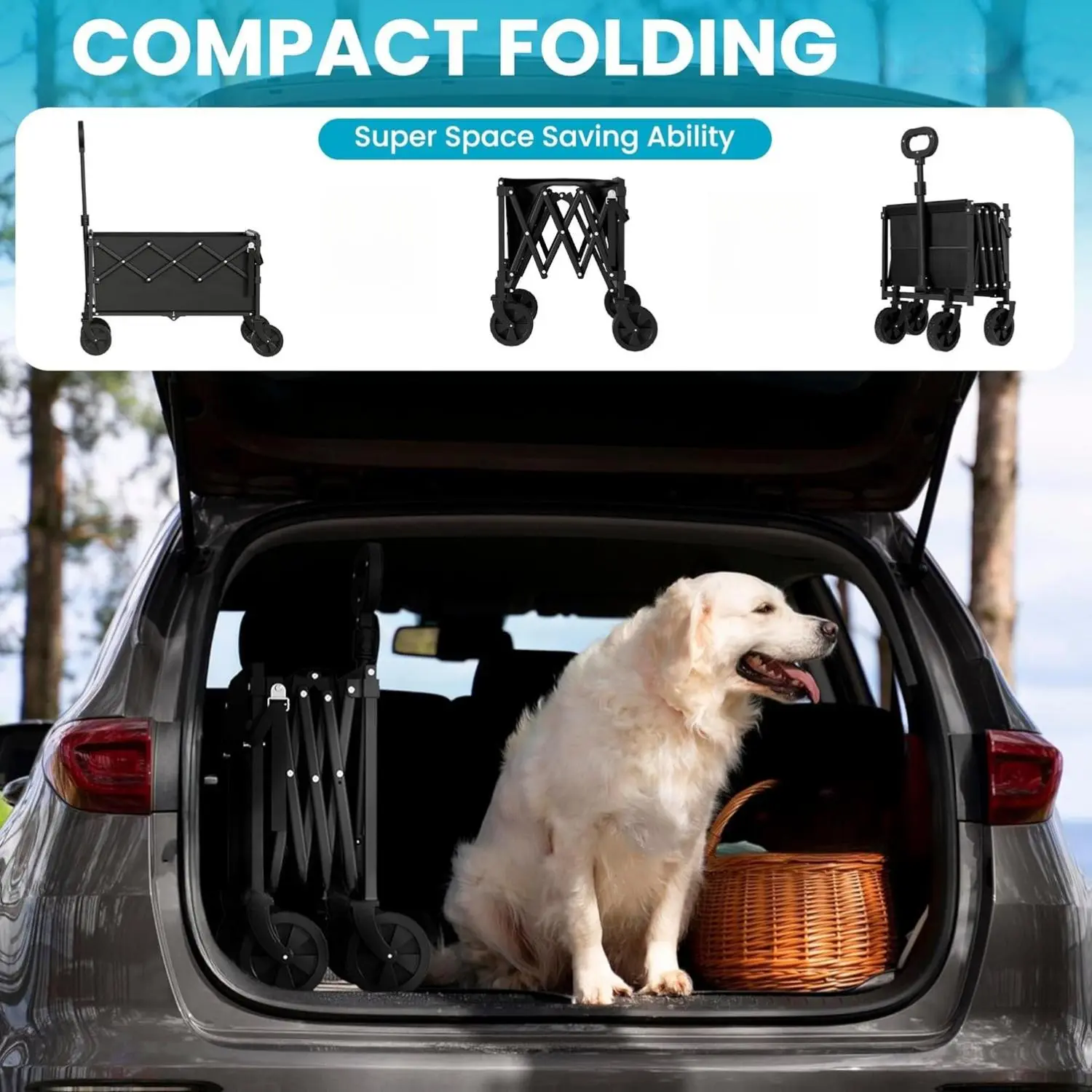 Carro Plegable con Puerta Trasera, Carro de Utilidad Plegable con Capacidad de 350 lbs, Carro Ligero y Portátil para Compras, Camping, Deportes y Jardín