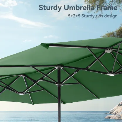 COSTWAY Sombrilla Solar para Patio de 15/13 pies con Base — Sombrilla Doble Extra Grande para Exteriores con 36 Luces LED y Manivela, Ideal para Jardín, Terraza, Piscina y Patio