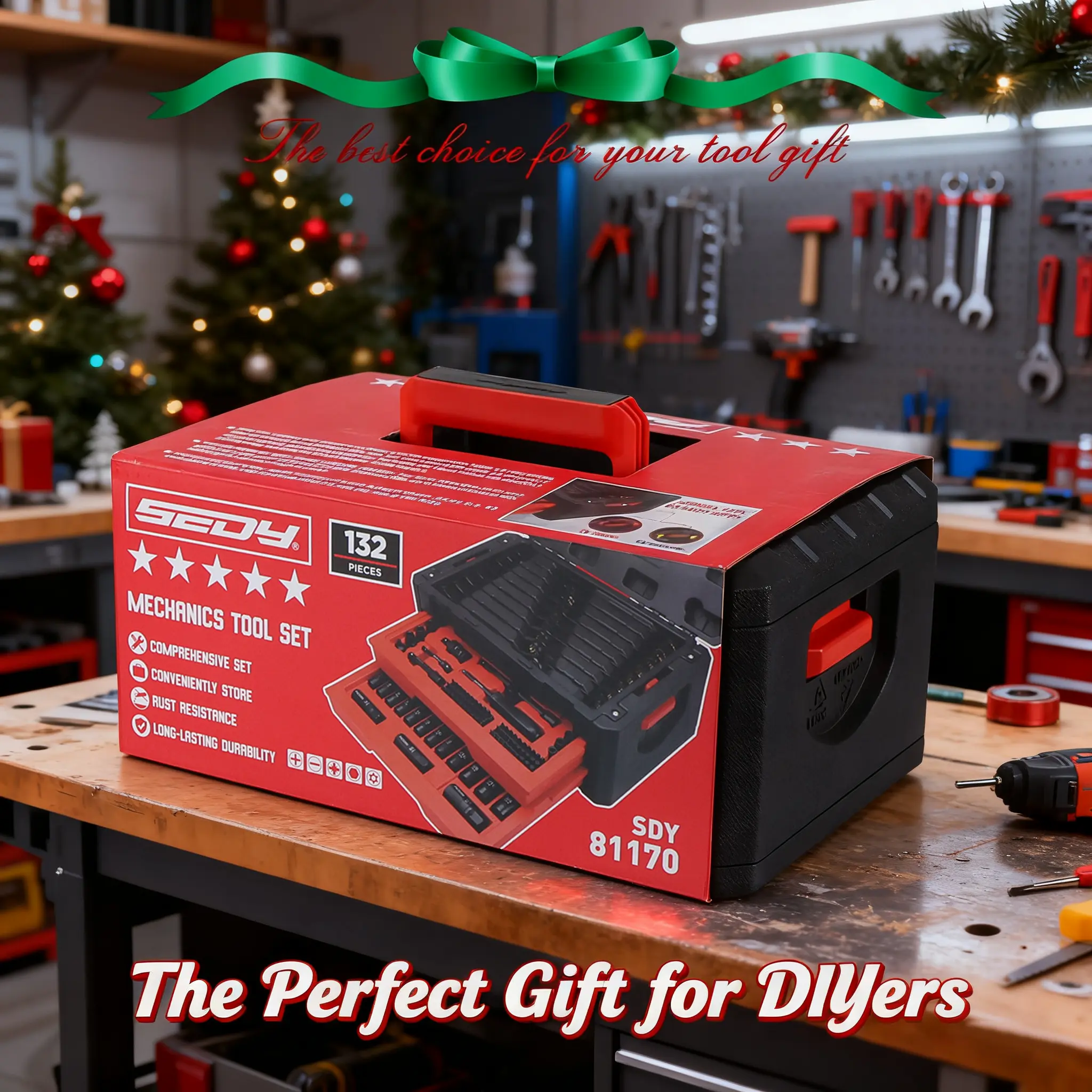 Premium 132-Piece Mechanics Tool Set, SAE/Metric 1/4" & 3/8" Drive Socket Set, Ratcheting Wrenches, Extensions & Adapters, Quick-Release Ratchet, Professional Auto Repair Tool Kit with Storage Case, Christmas Gift