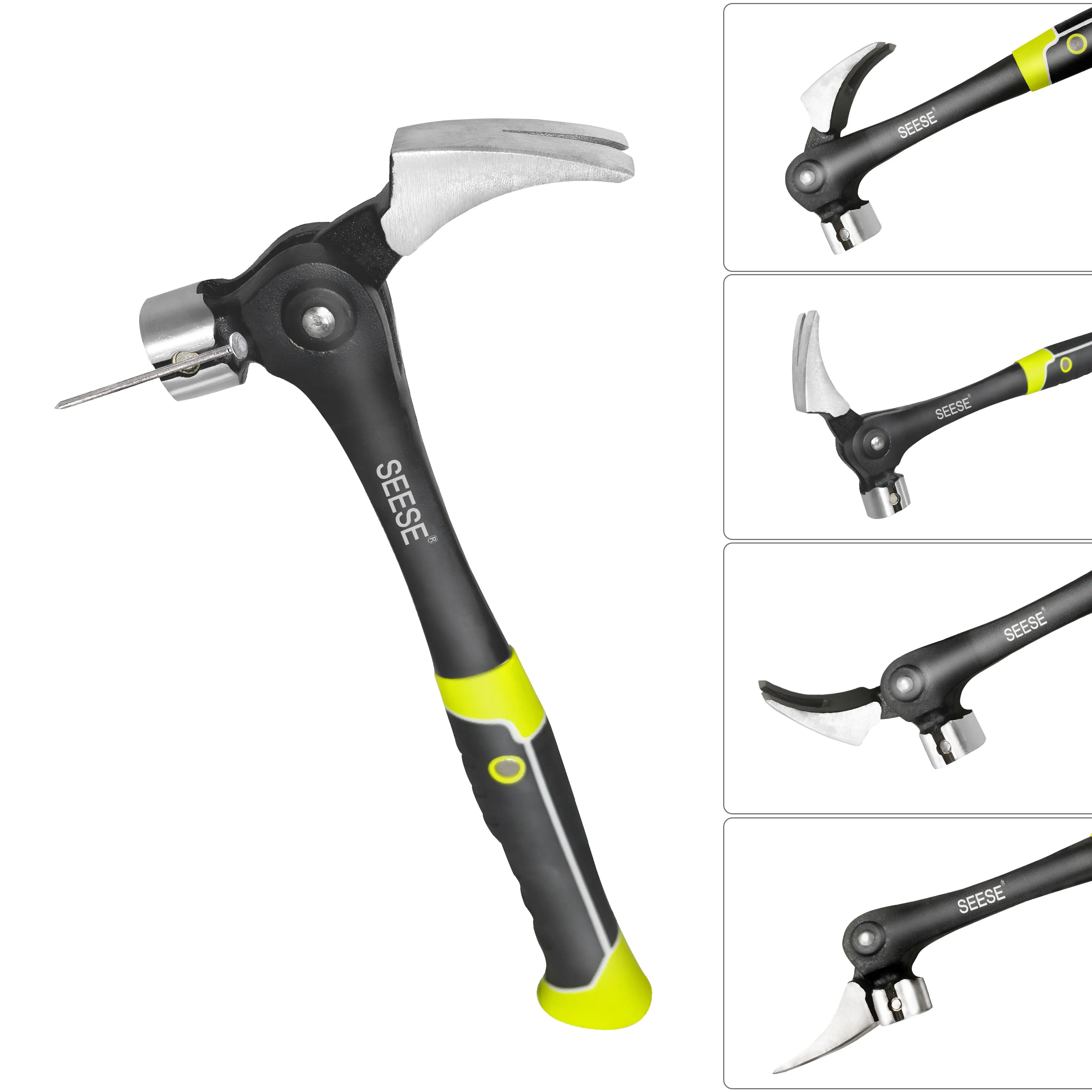 Martillo de Garra de 16 oz con Inicio Magnético de Clavos – Garra para Desgarrar, Cabeza de Acero Forjado, Mango TPR Antishock, Herramienta Resistente para Construcción y DIY