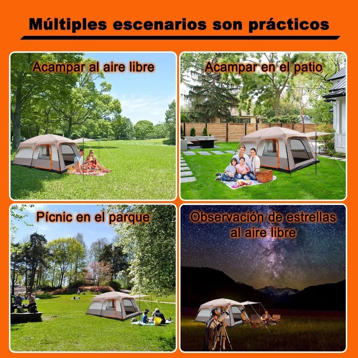 UNIFULL Casa de Campaña, Tienda de Campaña para 5-8 Personas, Montaje Rápido, Impermeable, Portátil, 3,2x2x2,2 m