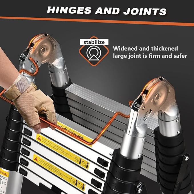 Escalera telescópica con marco A, escalera de extensión de aluminio compacta de 16.5 pies, escalera telescópica portátil para caravanas al aire última intervensión, autocaravana, con plataforma de-llave inglesa
