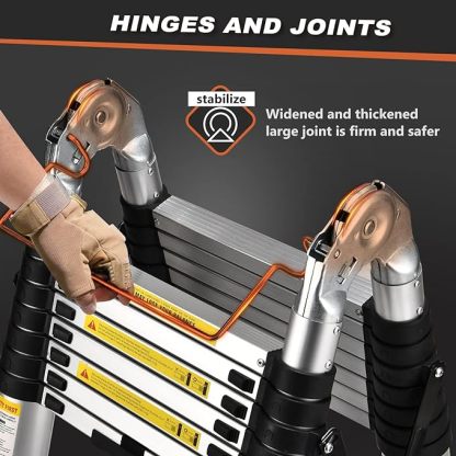 Escalera telescópica con marco A, escalera de extensión de aluminio compacta de 16.5 pies, escalera telescópica portátil para caravanas al aire última intervensión, autocaravana, con plataforma de-llave inglesa
