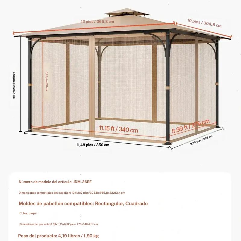 Red de repuesto para sombrilla (solo red), compatible con la mayoría de las sombrillas de 3×3 m (10 x 10 x 7 pies), red de jardín exterior, panel lateral de malla de 4 puertas, red antiinsectos para patio con doble cremallera, solo red