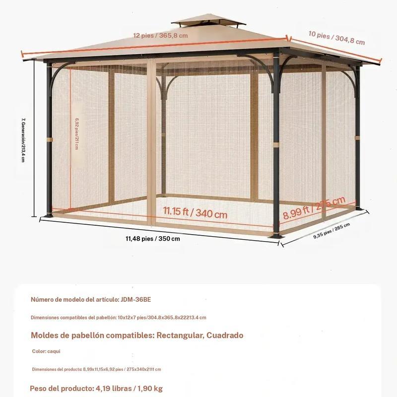 Red de repuesto para sombrilla (solo red), compatible con la mayoría de las sombrillas de 3×3 m (10 x 10 x 7 pies), red de jardín exterior, panel lateral de malla de 4 puertas, red antiinsectos para patio con doble cremallera, solo red