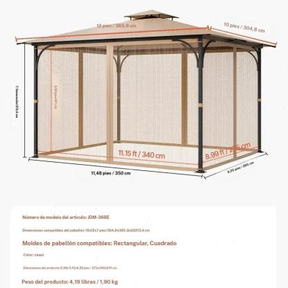 Red de repuesto para sombrilla (solo red), compatible con la mayoría de las sombrillas de 3×3 m (10 x 10 x 7 pies), red de jardín exterior, panel lateral de malla de 4 puertas, red antiinsectos para patio con doble cremallera, solo red