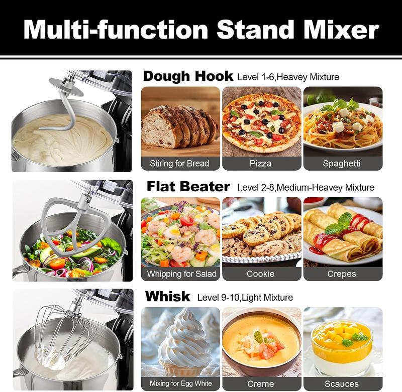 Batidora de Pedestal de 8.5 QT, Mezcladora Eléctrica de 900W con Cabezal Inclinable y 10 Velocidades, Incluye Gancho para Masa, Batidor y Mezclador, Gran Capacidad para Repostería, Galletas, Pan y Pasteles, Ideal para Reposteros en Casa