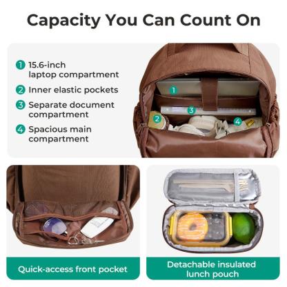 Mochila 32L para Laptop 15.6", con Lonchera Térmica Desmontable, Impermeable para Trabajo y Viaje