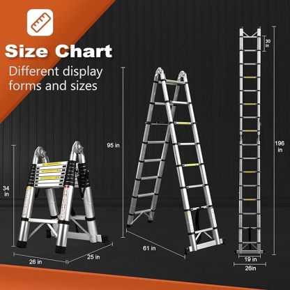 Escalera telescópica con marco A, escalera de extensión de aluminio compacta de 16.5 pies, escalera telescópica portátil para caravanas al aire última intervensión, autocaravana, con plataforma de-llave inglesa
