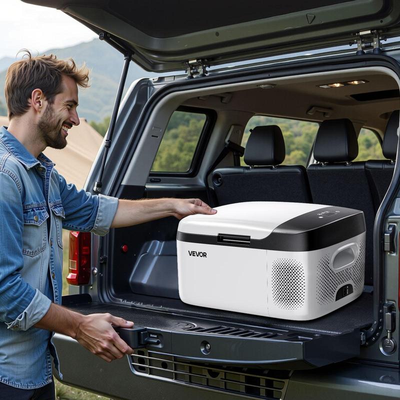 Refrigerador Portátil para Auto, Enfriador Eléctrico con Compresor 12/24V DC y 100-240V AC, Control por APP, Congelador de 16 QT para RV, Camping, Barco y Pesca
