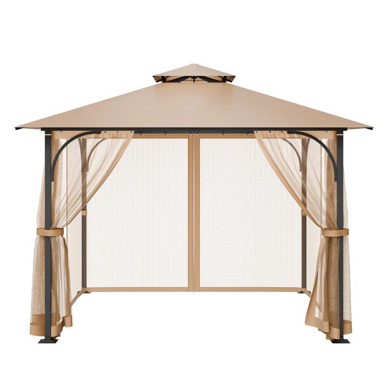 Red de repuesto para sombrilla (solo red), compatible con la mayoría de las sombrillas de 3×3 m (10 x 10 x 7 pies), red de jardín exterior, panel lateral de malla de 4 puertas, red antiinsectos para patio con doble cremallera, solo red