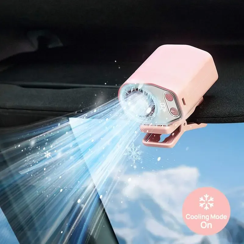 Ventilador para auto con clip, sin función de enfriamiento, pantalla LED, rotación 360°, 100 velocidades ajustables, recargable por USB con batería de 1800mAh, ajuste continuo de velocidad, botón de carga, portátil USB.