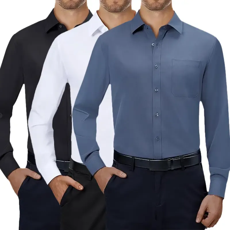 3-Pack Men's Dress Shirts 4-way Stretch Long Sleeve Collared Solid Wedding Dating Button Down Shirts Business Casual Breathable Outfits Menswear