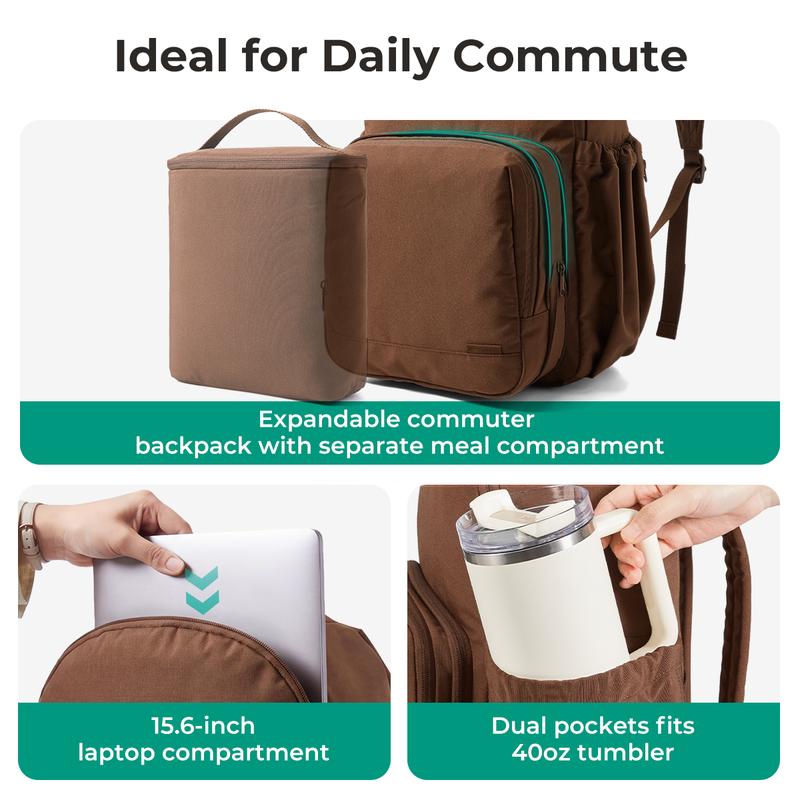 Mochila 32L para Laptop 15.6", con Lonchera Térmica Desmontable, Impermeable para Trabajo y Viaje