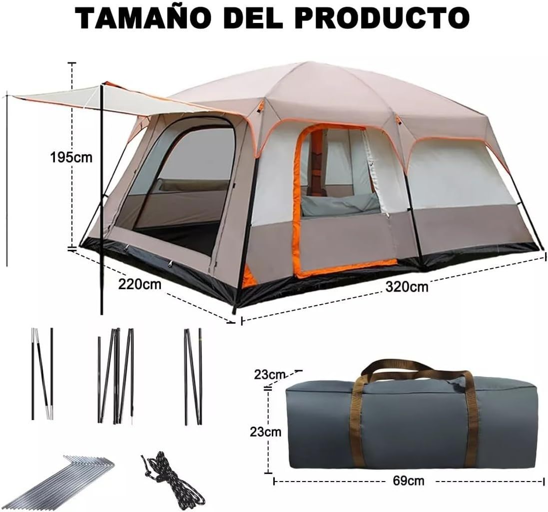 UNIFULL Casa de Campaña, Tienda de Campaña para 5-8 Personas, Montaje Rápido, Impermeable, Portátil, 3,2x2x2,2 m