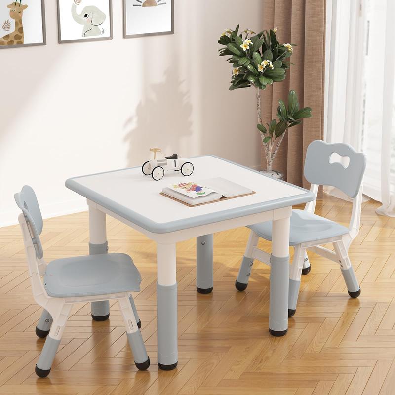 Mesa Infantil Ajustable con 2 Sillas, Escritorio con Superficie para Dibujar, Ideal para Leer, Pintar, Jugar y Comer, Altura Ajustable para Niños Pequeños