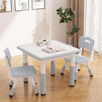 Mesa Infantil Ajustable con 2 Sillas, Escritorio con Superficie para Dibujar, Ideal para Leer, Pintar, Jugar y Comer, Altura Ajustable para Niños Pequeños
