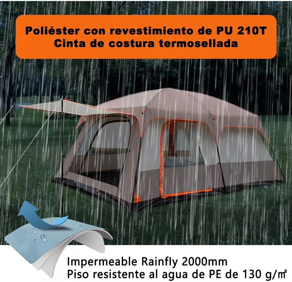 UNIFULL Casa de Campaña, Tienda de Campaña para 5-8 Personas, Montaje Rápido, Impermeable, Portátil, 3,2x2x2,2 m