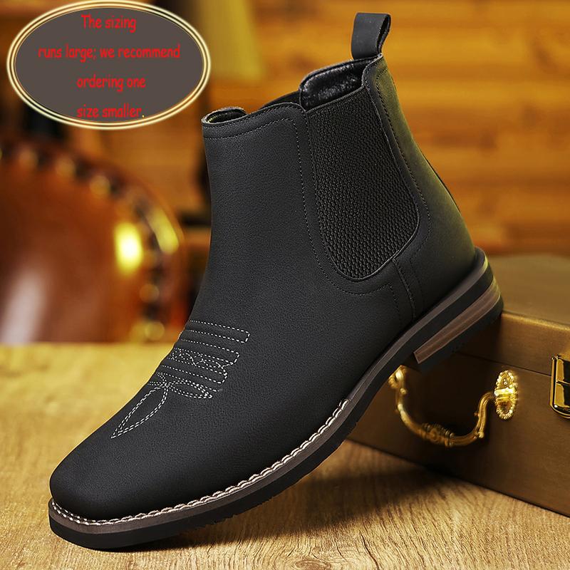 Botas vaqueras para hombre estilo western, punta cuadrada, tipo Chelsea, cómodas y casuales, estilo vintage, para uso diario, en caqui y negro