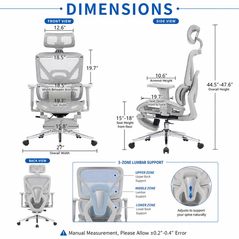 Silla Ergonómica Ejecutiva con Reposapiés, Respaldo de Malla, Soporte Lumbar 3D y Brazos Ajustables