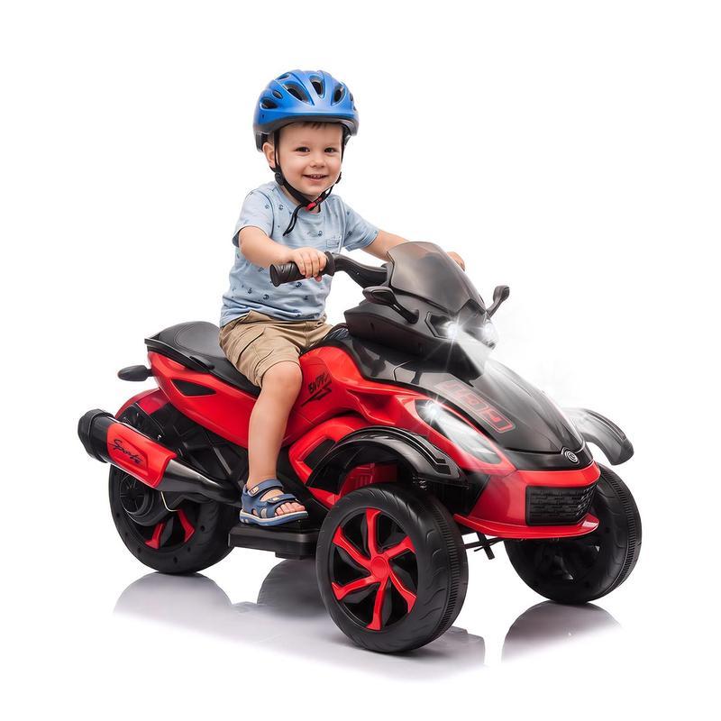 ATV Eléctrico Infantil 12V con Música y Luces, Cuatrimoto para Niños con 2 Motores, Diseño Estable de 3 Ruedas, Juguete Exterior para 3-6 Años
