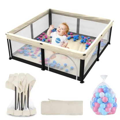 Corral Plegable para Bebé con Tapete 50"x50", Puerta de Seguridad, Diseño Transpirable, Incluye 50 Pelotas para Bebés y Niños