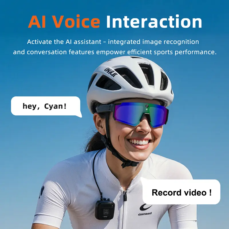 Gafas deportivas inteligentes con cámara 8MP, grabación 2K/1200P, audio Bluetooth, impermeables IP54, protección UV y asistente de voz AI