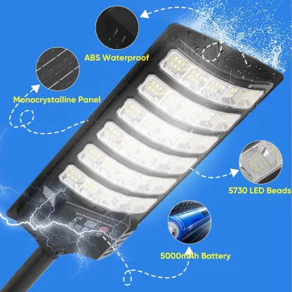 Luz solar para calles 4 unidades, 30,000LM, luz exterior tipo foco, de anochecer a amanecer, IP66 impermeable, luz solar para estacionamiento con control remoto, lámpara de seguridad regulable 6500K.