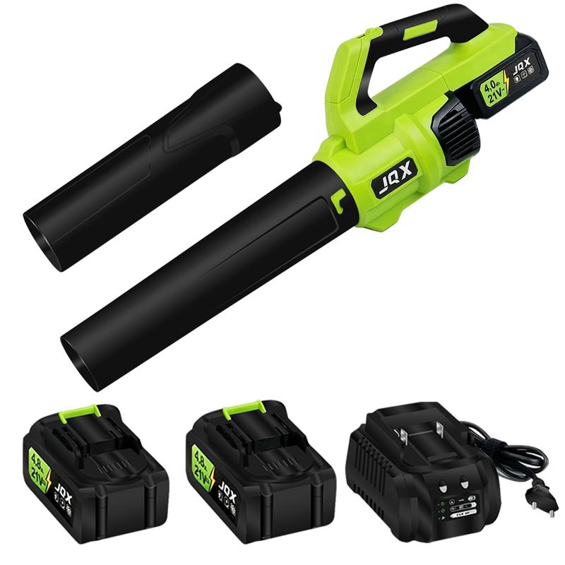 Sopladora eléctrica inalámbrica / sopladora de nieve, batería 21V 4000mAh, cargador rápido, motor turbo de doble velocidad, 2 marchas, diseño ergonómico, eficiente para limpiar hojas, nieve y polvo.