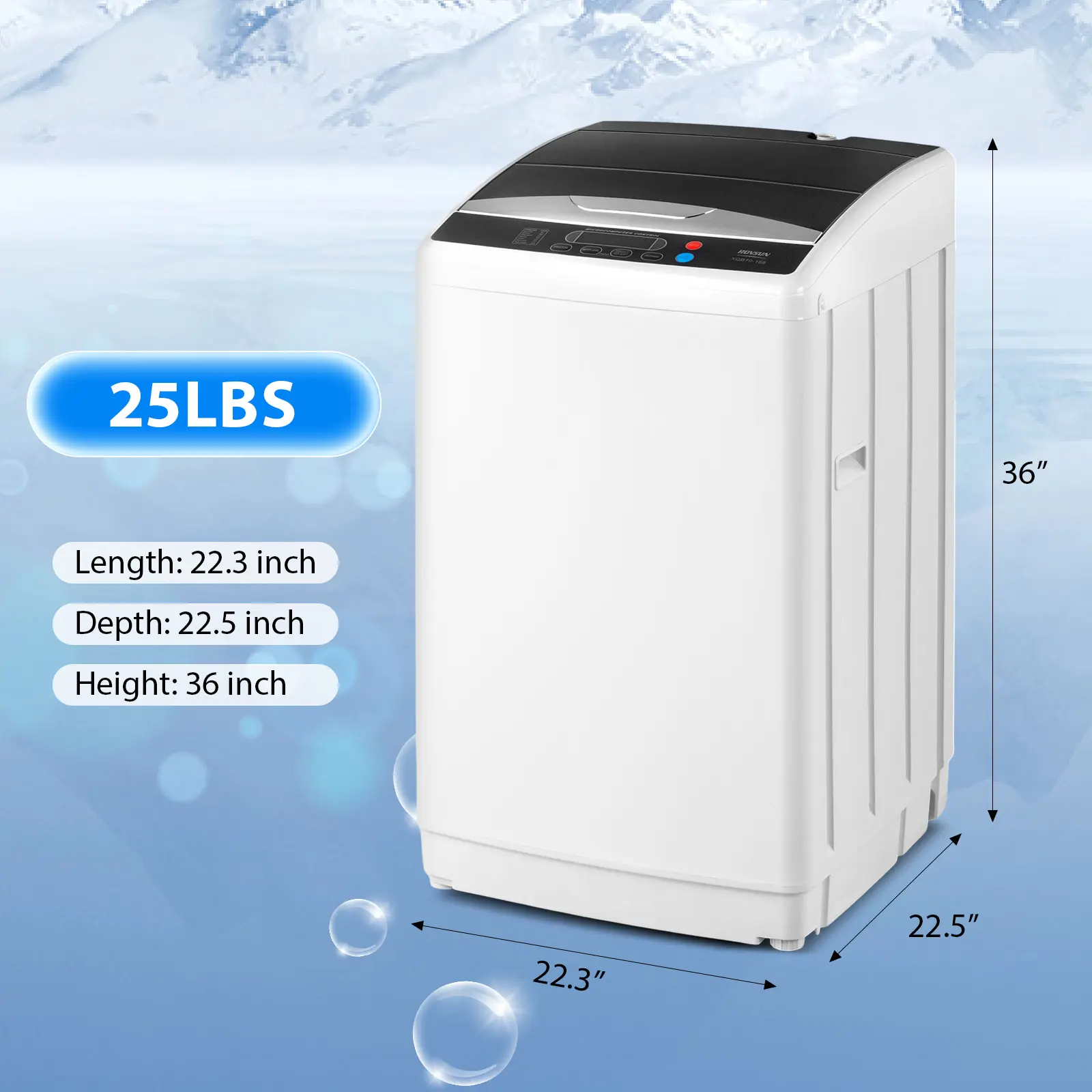 Lavadora Portátil 17.8/25LBS, Lavadora Eléctrica Automática con Tambor de Acero Inoxidable, Lavadora Compacta de 110V, Combinada con Secadora y Bomba de Drenaje para Apartamentos, Dormitorios, Casas Rodantes, 400W