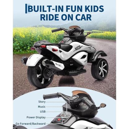 ATV Eléctrico Infantil 12V con Música y Luces, Cuatrimoto para Niños con 2 Motores, Diseño Estable de 3 Ruedas, Juguete Exterior para 3-6 Años