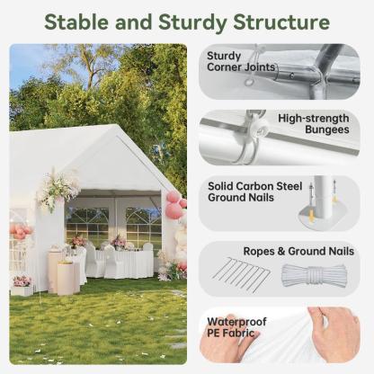 Carpa Canopy para Exterior con Estructura de Acero Resistente, 32x16 FT/40x20 FT, Impermeable, Paredes Laterales Desmontables y Puerta Enrollable, Ideal para Bodas, BBQ y Cumpleaños (Envío en 3 Paquetes)