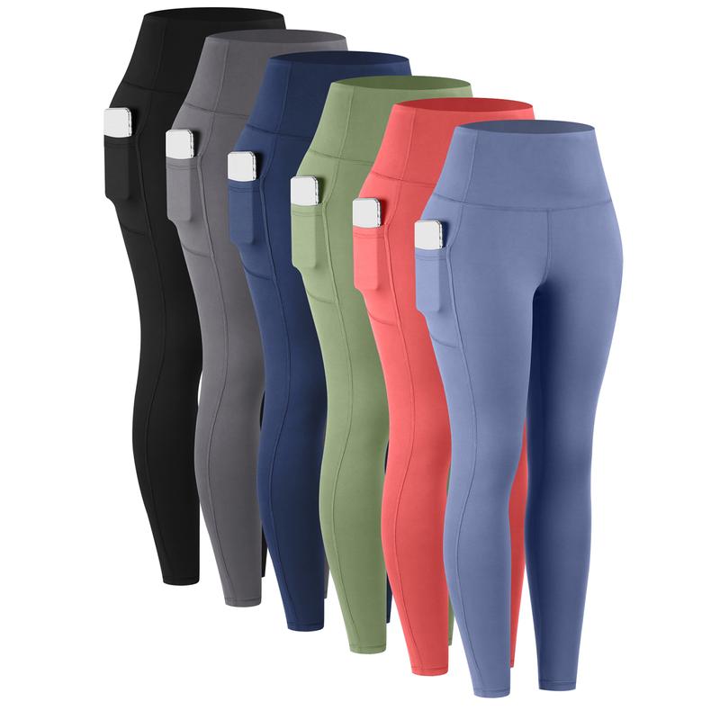 【Envío local】Leggings de cintura alta para mujer 6-pack, con bolsillos, ideales para correr y yoga, pantalones deportivos para entrenamiento.
