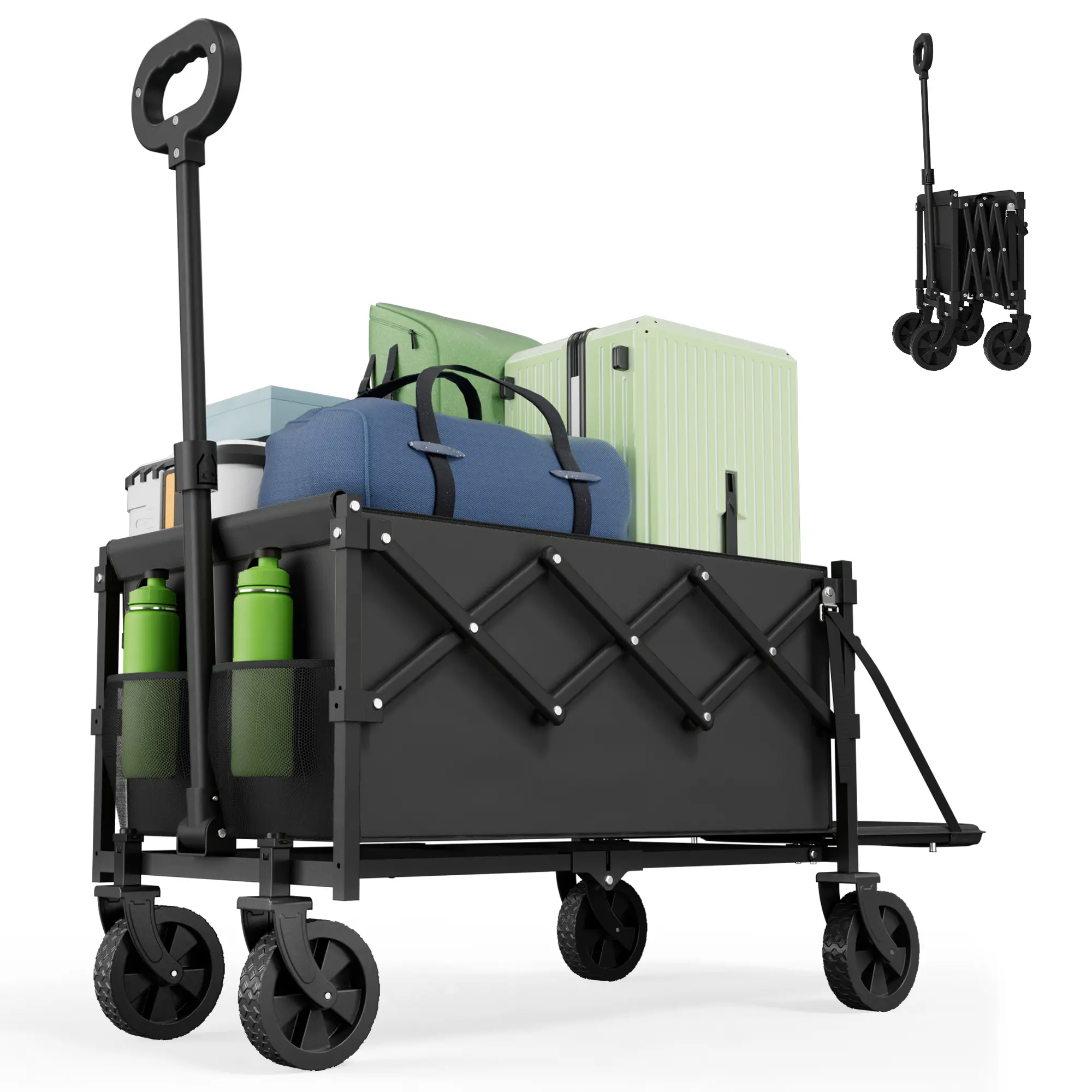 Carro Plegable con Puerta Trasera, Carro de Utilidad Plegable con Capacidad de 350 lbs, Carro Ligero y Portátil para Compras, Camping, Deportes y Jardín