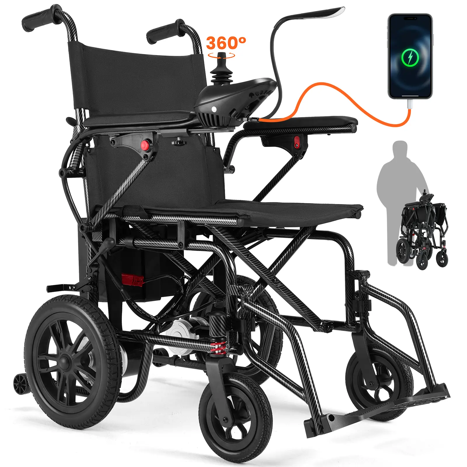 Silla de Ruedas Eléctrica para Adultos – Plegable, Motor Doble 360W, Autonomía de 15 Millas, Velocidad Máx. 4 MPH, Soporta hasta 286 lbs