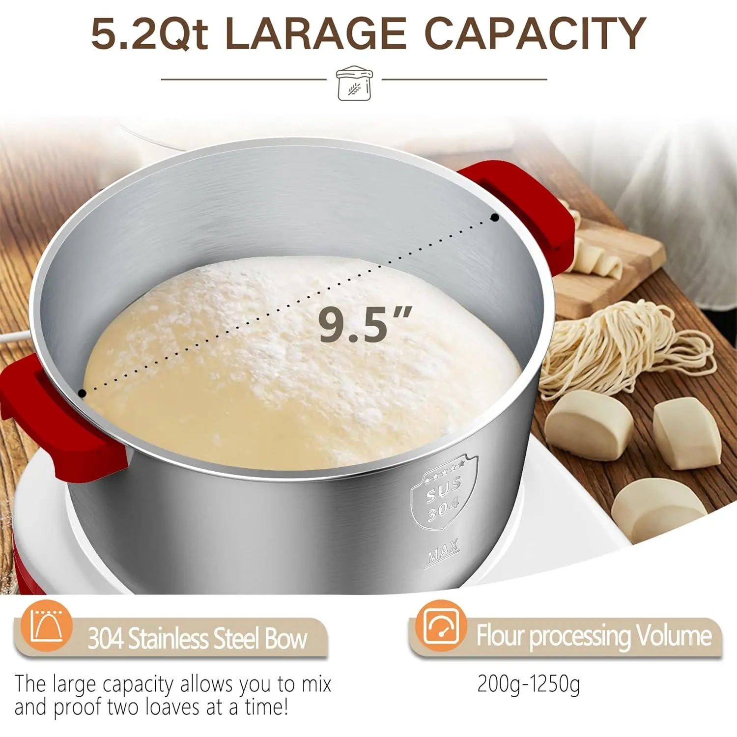 Mezcladora Eléctrica DoughChief de 7Qt con Función de Fermentación, Amasadora con Tazón de Acero Inoxidable 304, Control por Microcomputadora, Panel Táctil Frontal, Fácil de Limpiar, Ideal para Pan y Pizza.