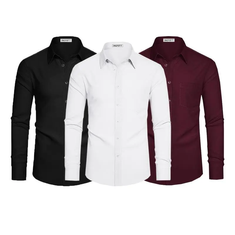 3-Pack Men's Dress Shirts 4-way Stretch Long Sleeve Collared Solid Wedding Dating Button Down Shirts Business Casual Breathable Outfits Menswear