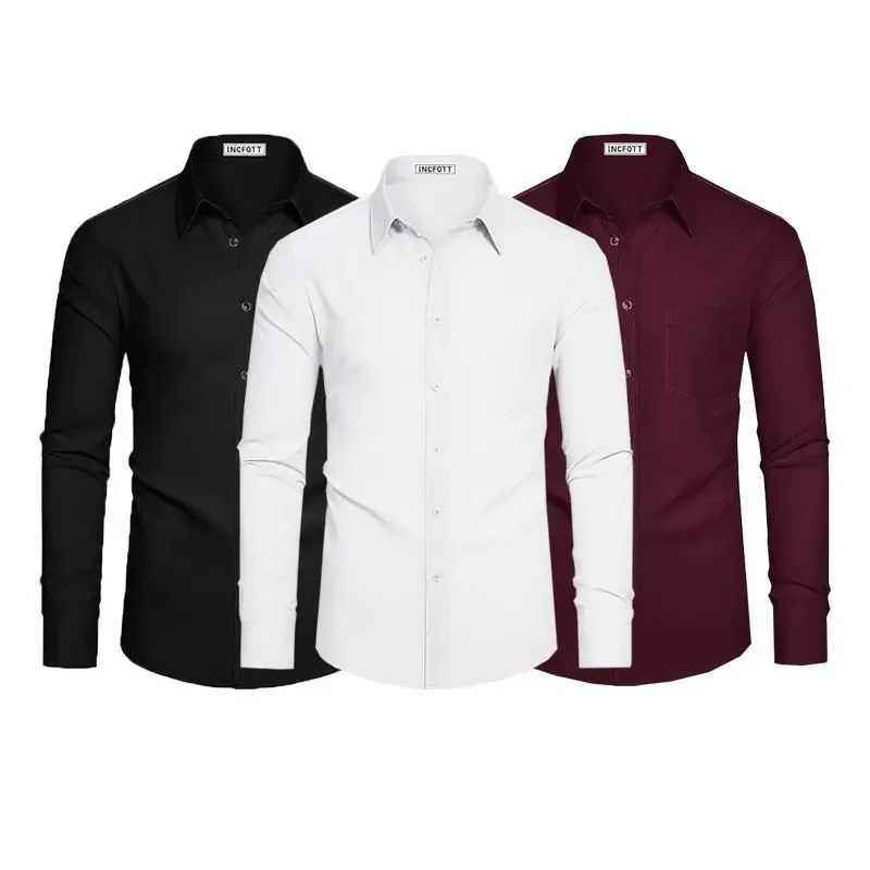 3-Pack Men's Dress Shirts 4-way Stretch Long Sleeve Collared Solid Wedding Dating Button Down Shirts Business Casual Breathable Outfits Menswear