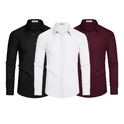 3-Pack Men's Dress Shirts 4-way Stretch Long Sleeve Collared Solid Wedding Dating Button Down Shirts Business Casual Breathable Outfits Menswear
