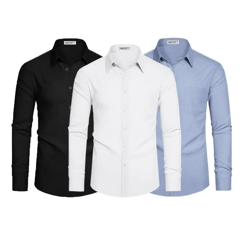 3-Pack Men's Dress Shirts 4-way Stretch Long Sleeve Collared Solid Wedding Dating Button Down Shirts Business Casual Breathable Outfits Menswear