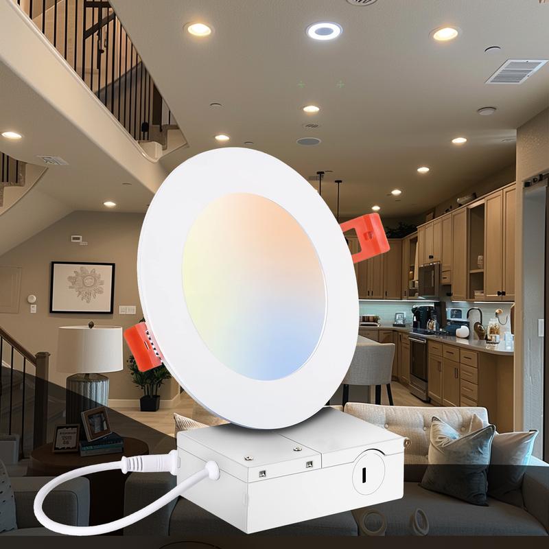 6 Inch 5 CCT Led Recessed Ceiling Light With Junction Box, 2700k/ 3000k/ 3500k/ 4000k/ 5000k, 1050lm, 12w Equivalent To 110w, High Brightness Dimmable Pot Light Downlight, Energy Star.