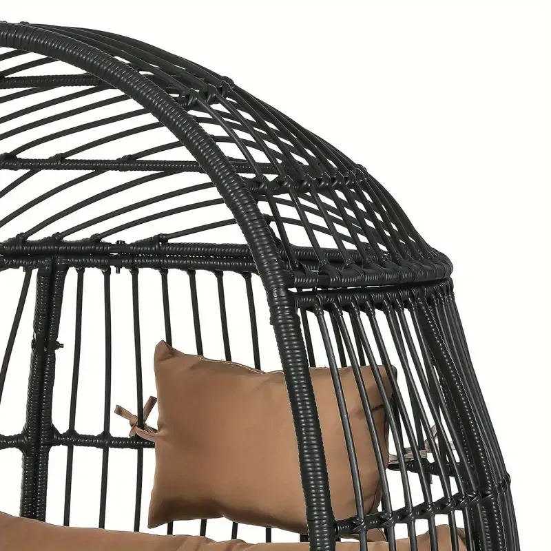 Silla Huevo para Exteriores Phabules con Otomana, Silla de Canasta de Mimbre para Patio con Soporte y Cojín Marrón Silla Capullo