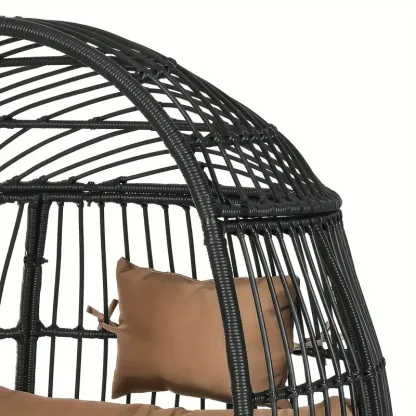 Silla Huevo para Exteriores Phabules con Otomana, Silla de Canasta de Mimbre para Patio con Soporte y Cojín Marrón Silla Capullo
