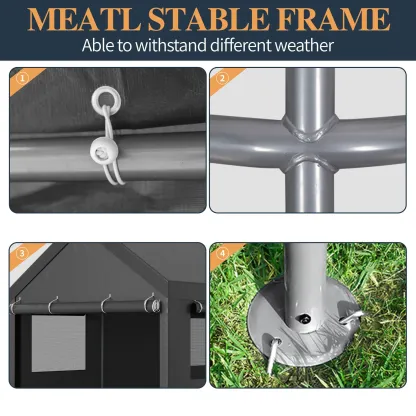 Cobertizo para Auto 10/12x20 ft – Garaje Portátil para Exterior, Toldos de Alta Resistencia con Ventanas Ventiladas y Laterales Removibles, Protección contra Humedad para Vehículos, Fiesta, Campamento o Herramientas, PVC Duradero, Gris/Blanco
